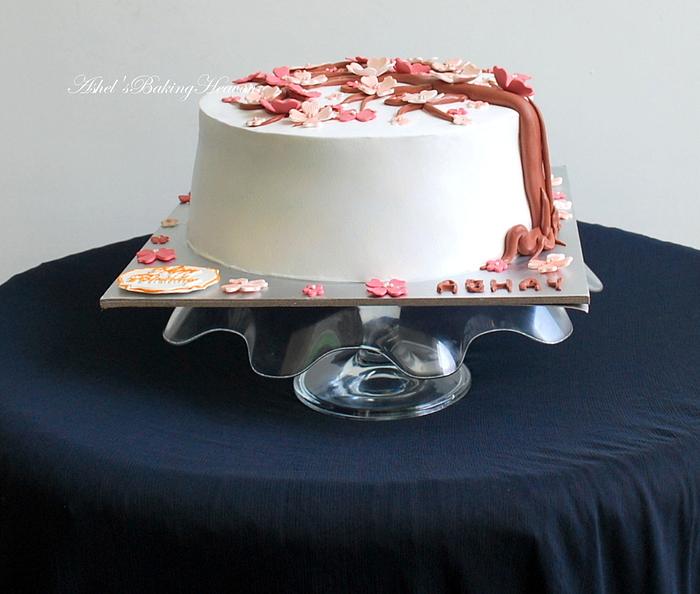 Cherry blossom theme cake with sharp edges