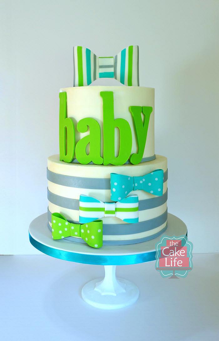 Bow tie baby shower cake