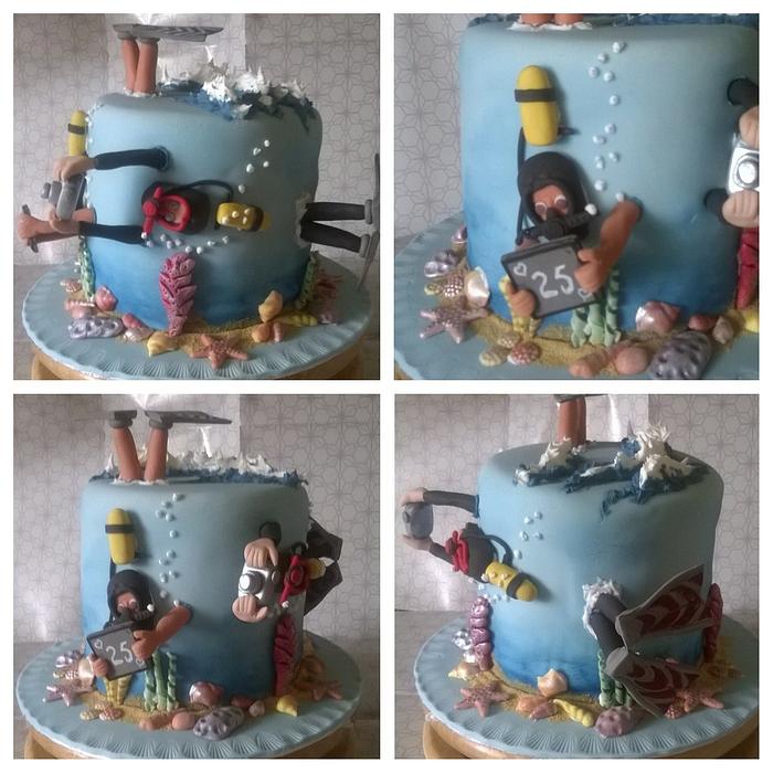 Diver couple,25th Anniversary,  cake