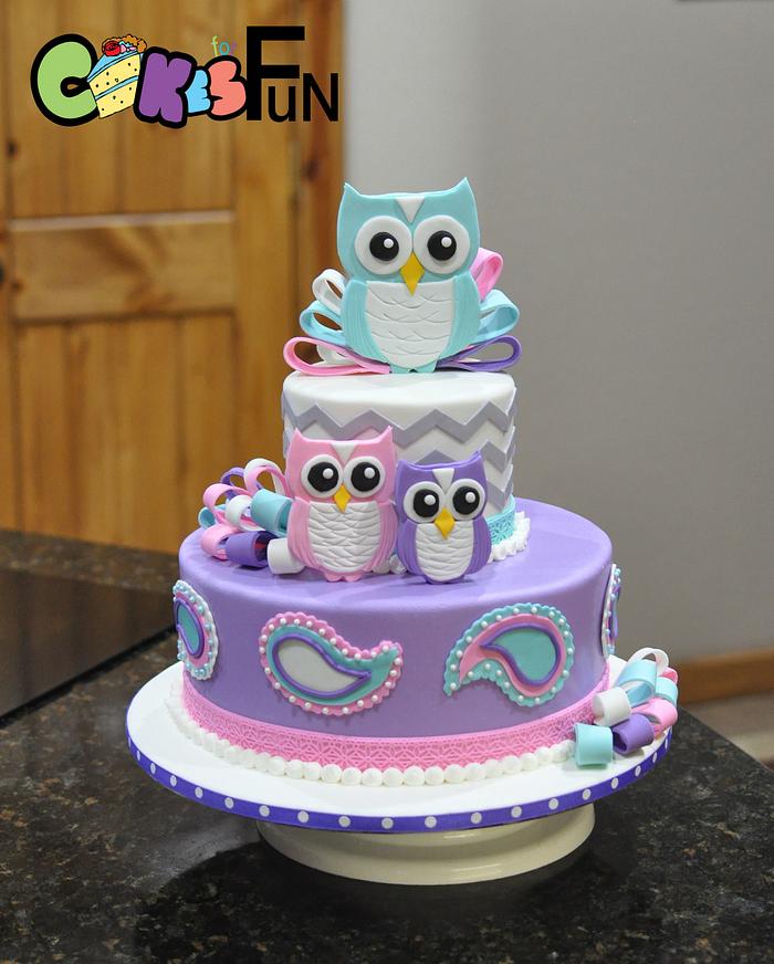 Owl and Paisley Baby Shower Cake