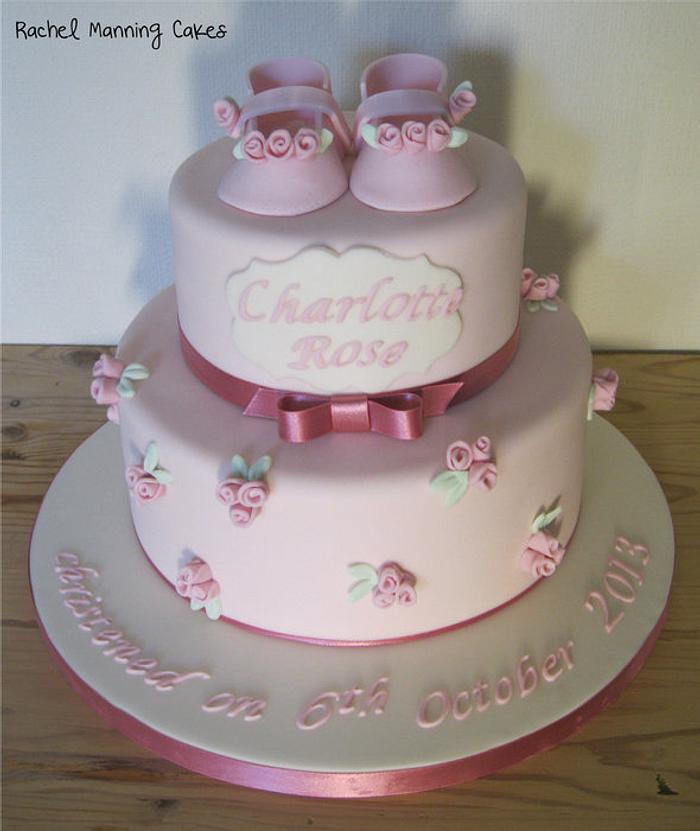 Rose Baby Bootie Christening Cake