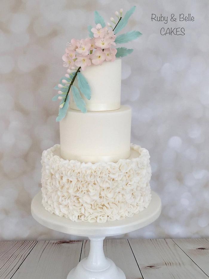 Freesia ruffle wedding cake