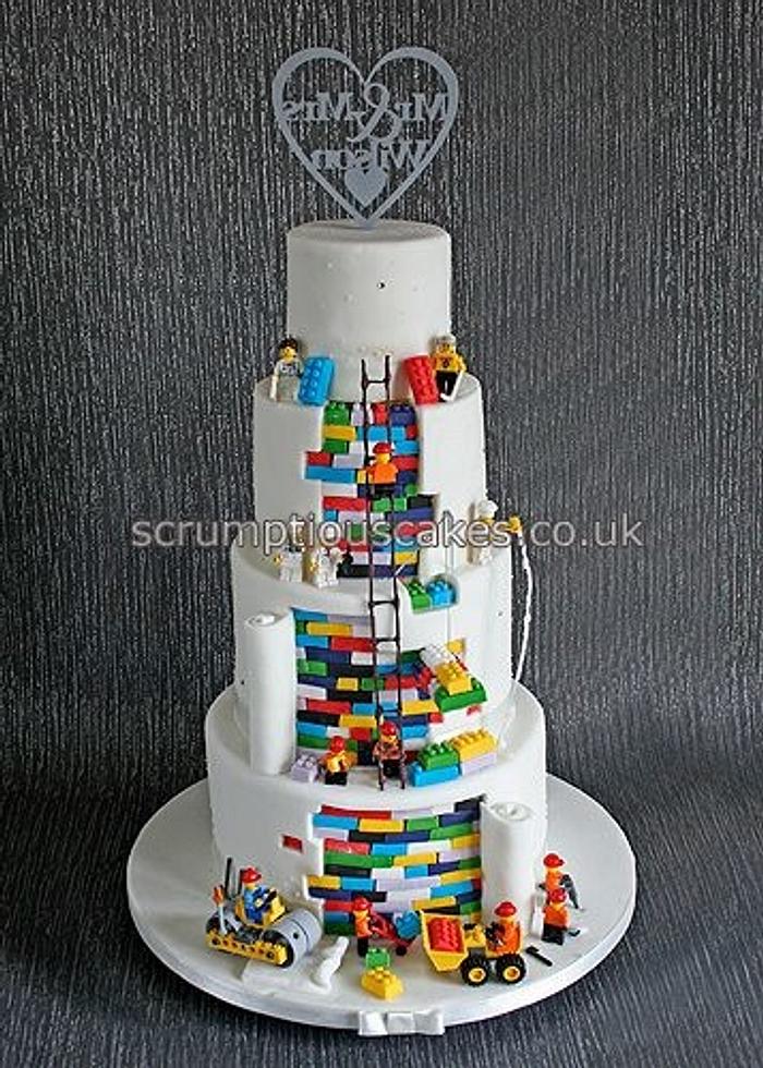 Plain front and Lego back Wedding Cake