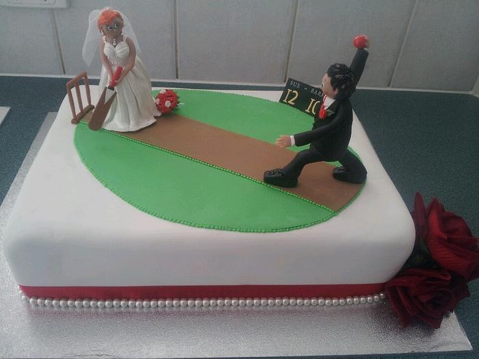 Cricket theme wedding cake