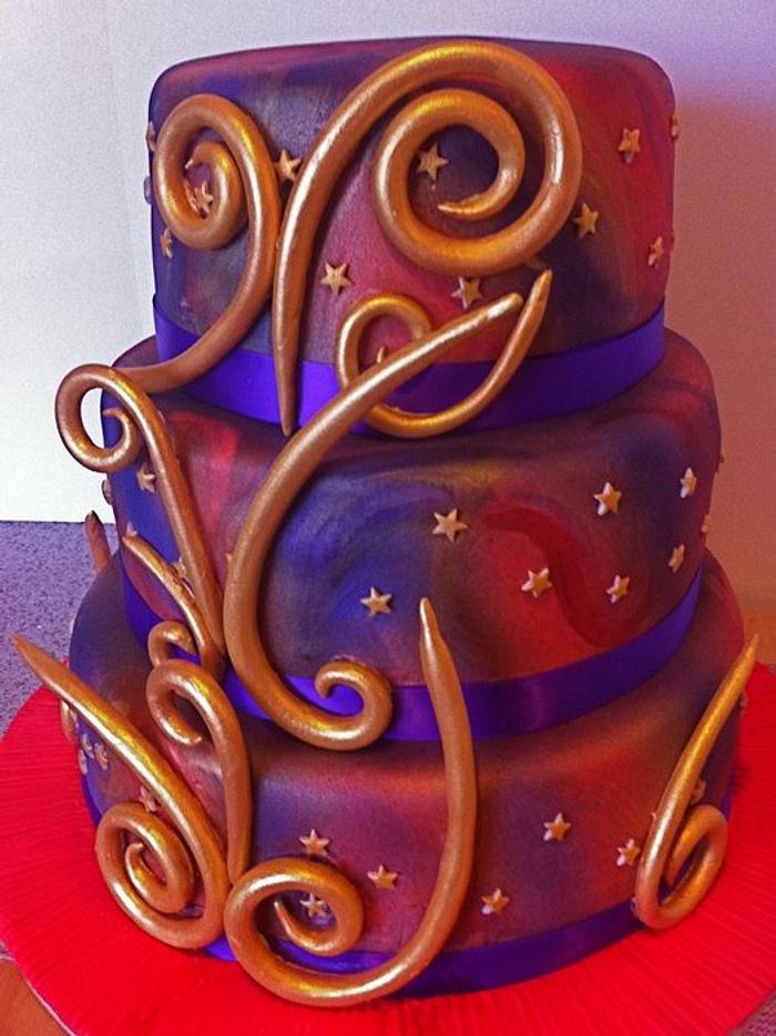 red and purple wedding cake
