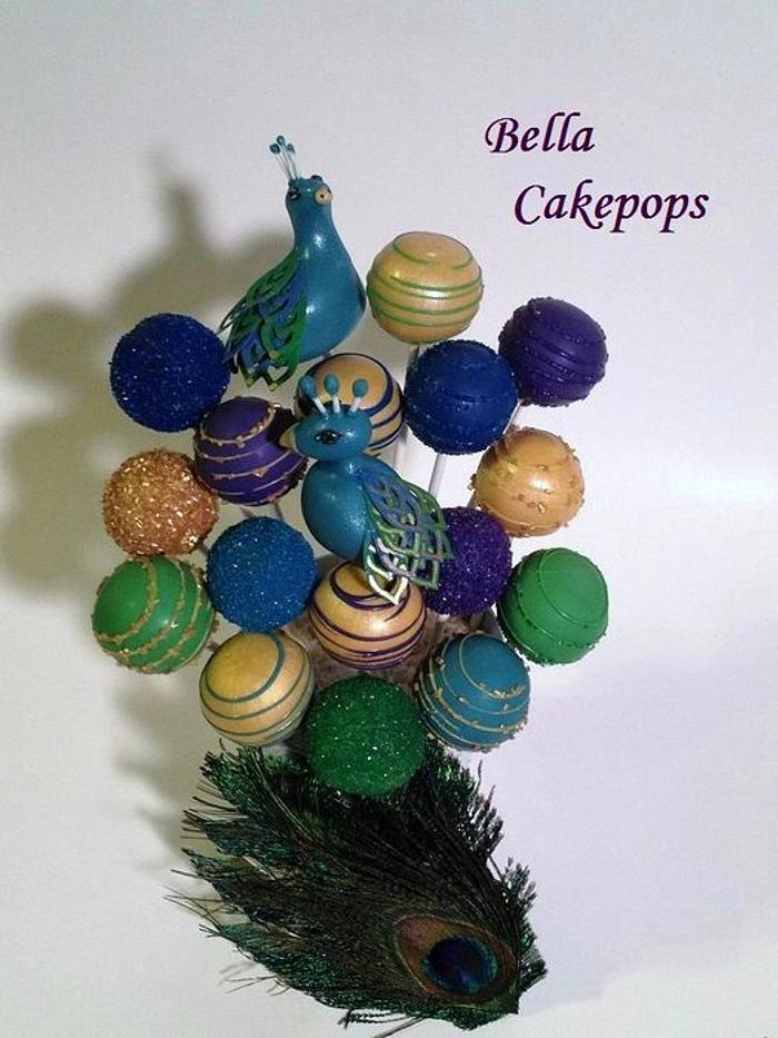 Peacock themed cake pops