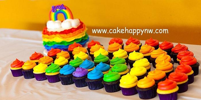 "Rainbow Themed Cake & Cupcakes"