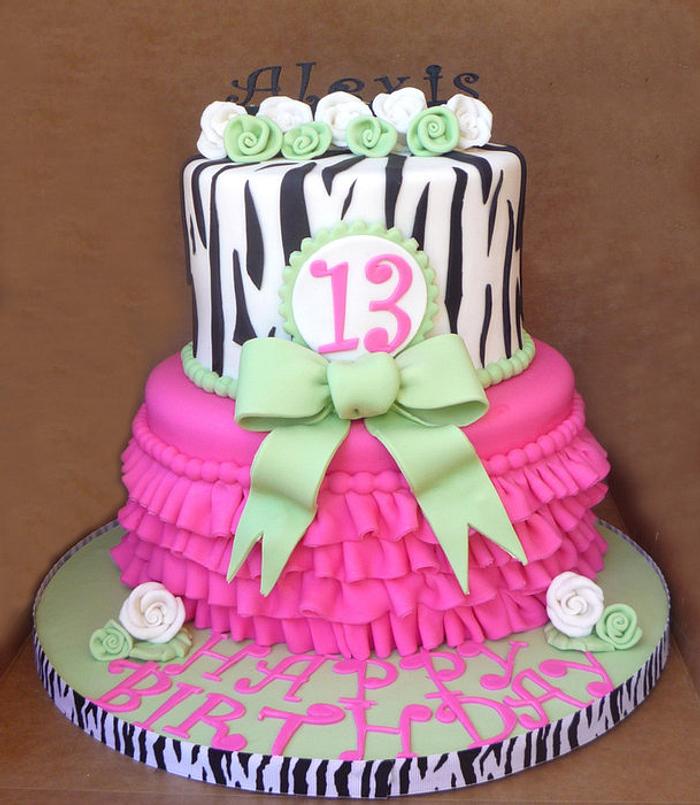 Icing Smiles Cake: Zebra, pink and lime green 