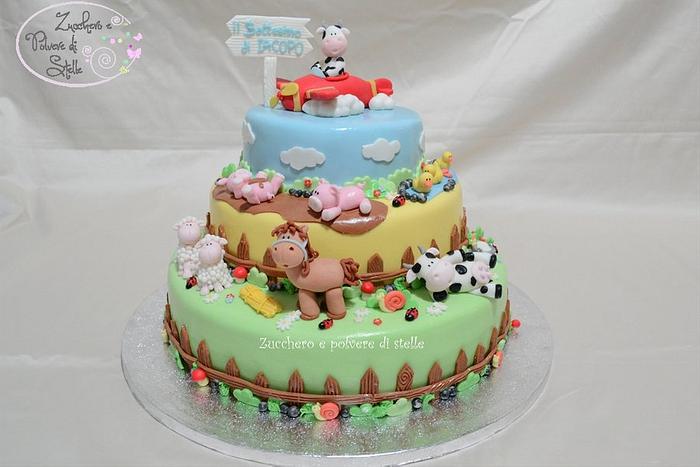 Farm animals christening cake