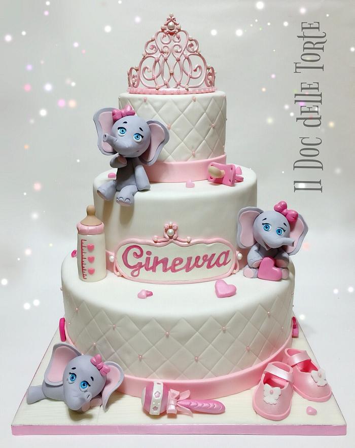 Baby elephants christening cake