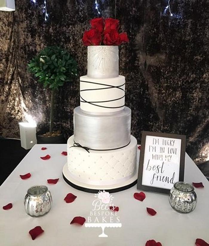 Black, Silver and Red Wedding Cake