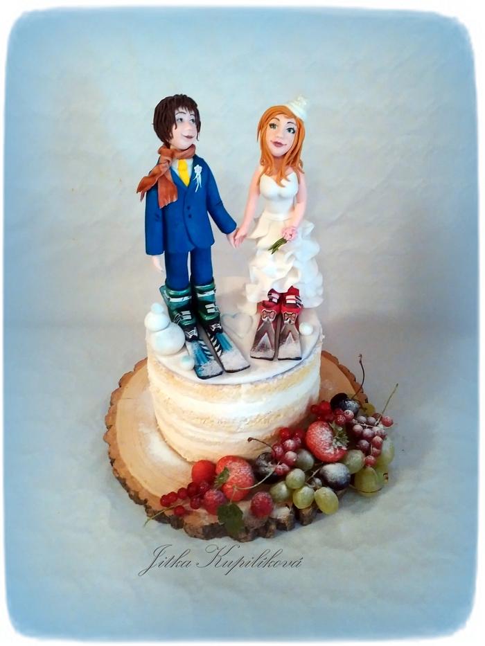 svatební lyžařský naked cake