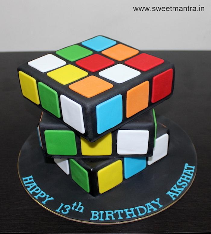 Rubik's cube puzzle shaped 3D designer fondant cake