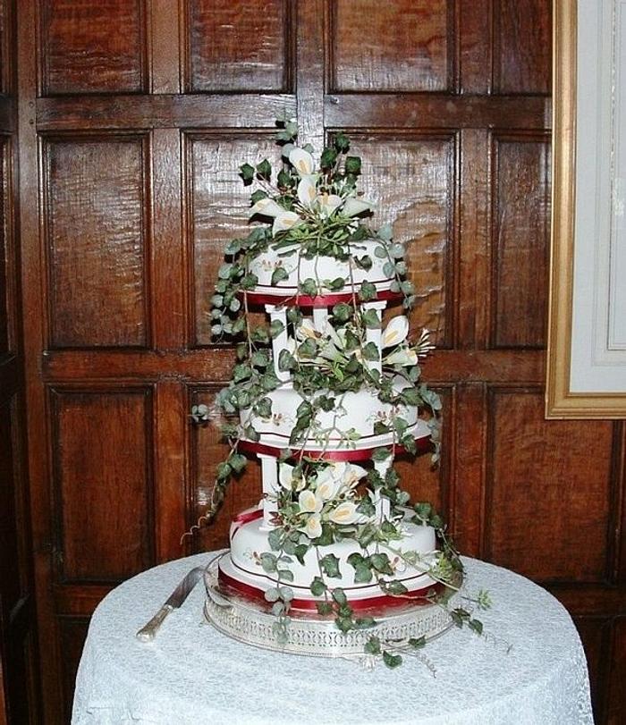 Cascading flowers wedding cake