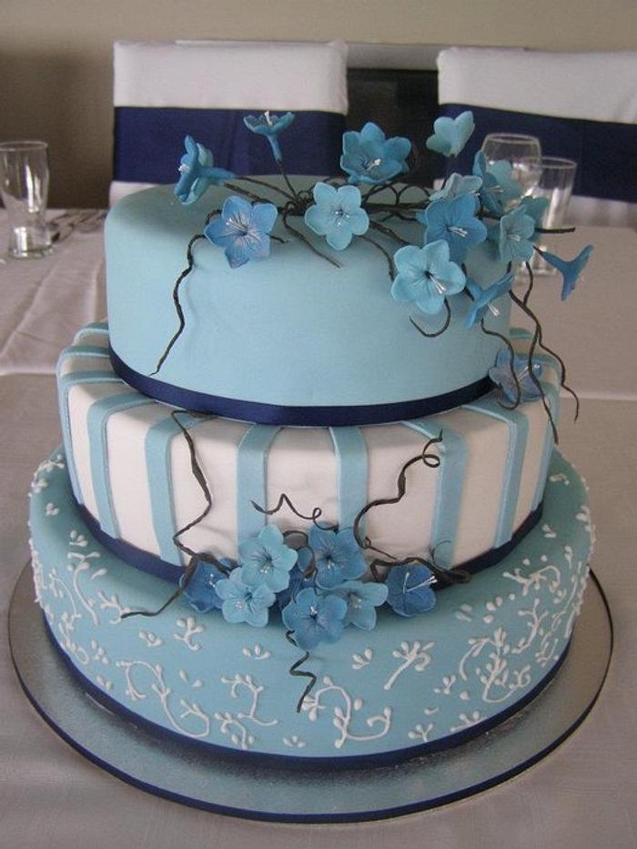 Wedding Cake with Blue Blossoms