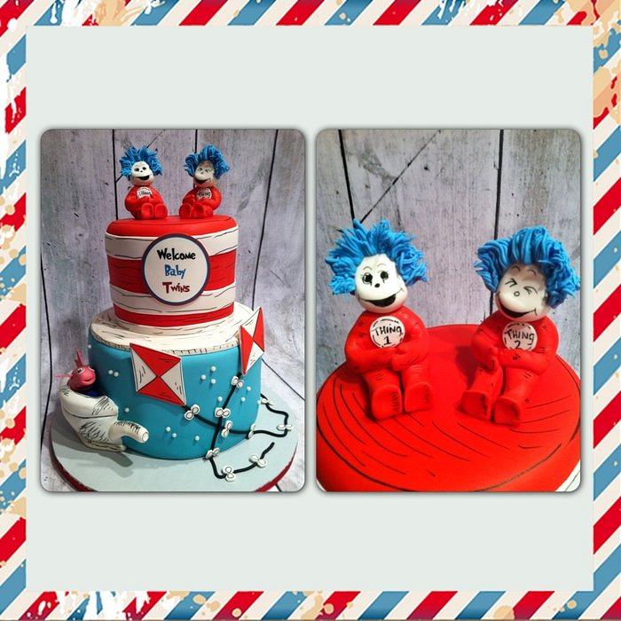Thing 1 and Thing 2 baby shower cake