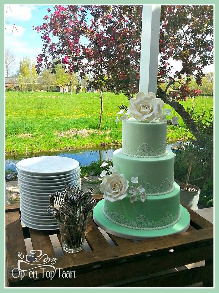 Mint green vintage wedding cake