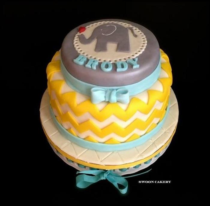 Chevron & Elephant Baby Shower Cake