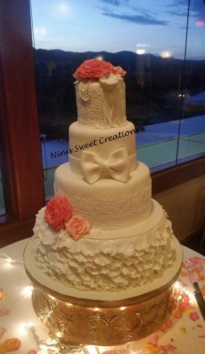 Rose Petal and Lace Wedding Cake