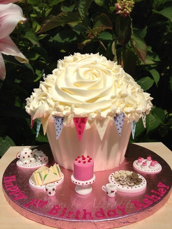 Tea party themed giant cupcake