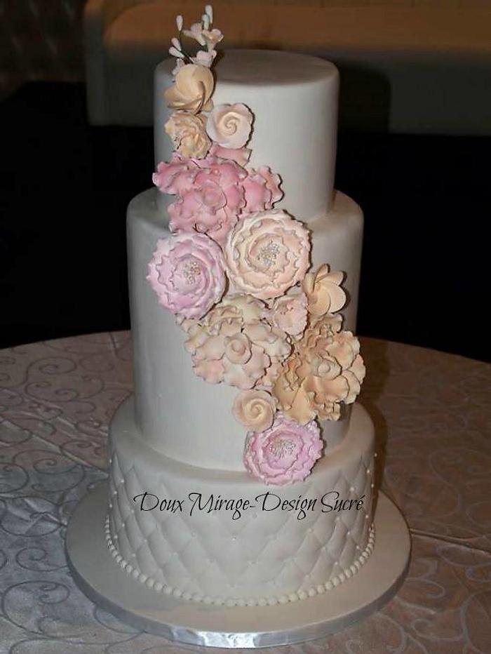 Blush roses wedding cake