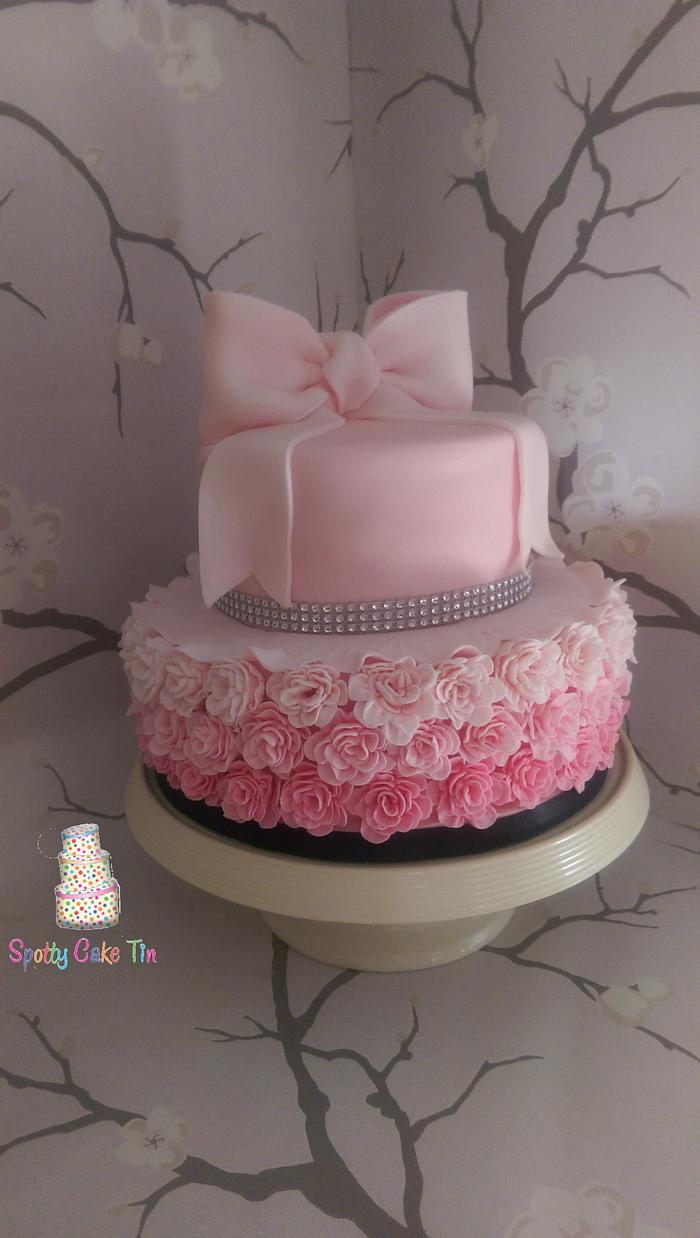 Ombre Ruffle Rose and Bow cake