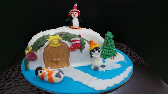 Penguins Christmas cake