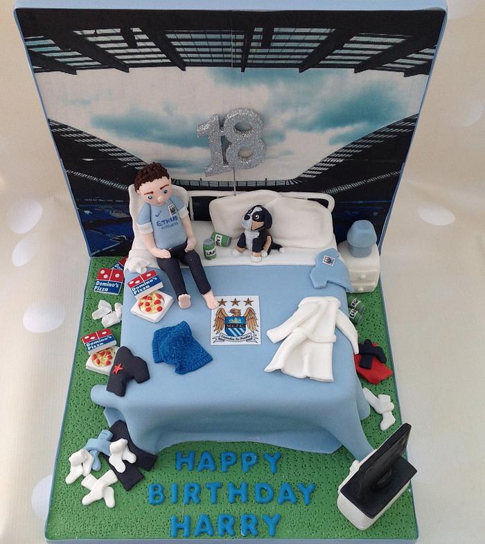 Manchester City themed messy bedroom cake