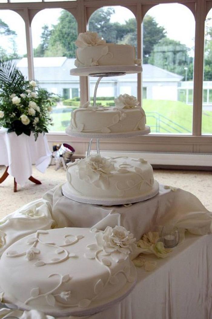 white rose wedding cake