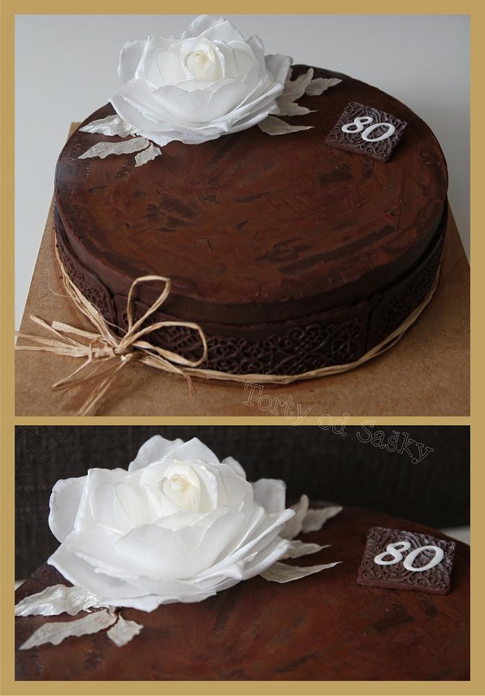 Chocolate cake with wafer paper flower