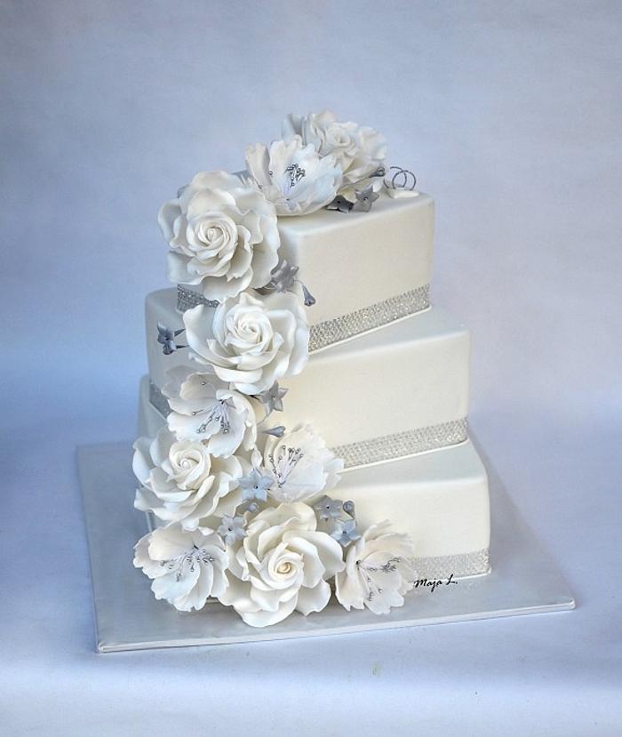 White-silver wedding cake