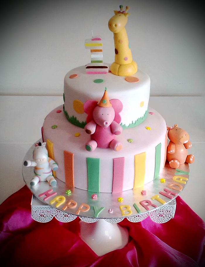 Sweet at One Girl Safari Birthday Cake & Cupcakes