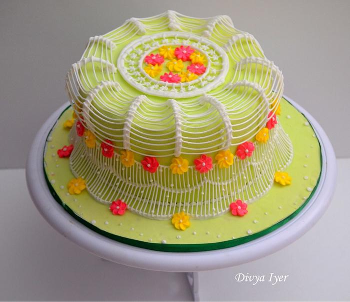 Royal icing oriental string work cake 
