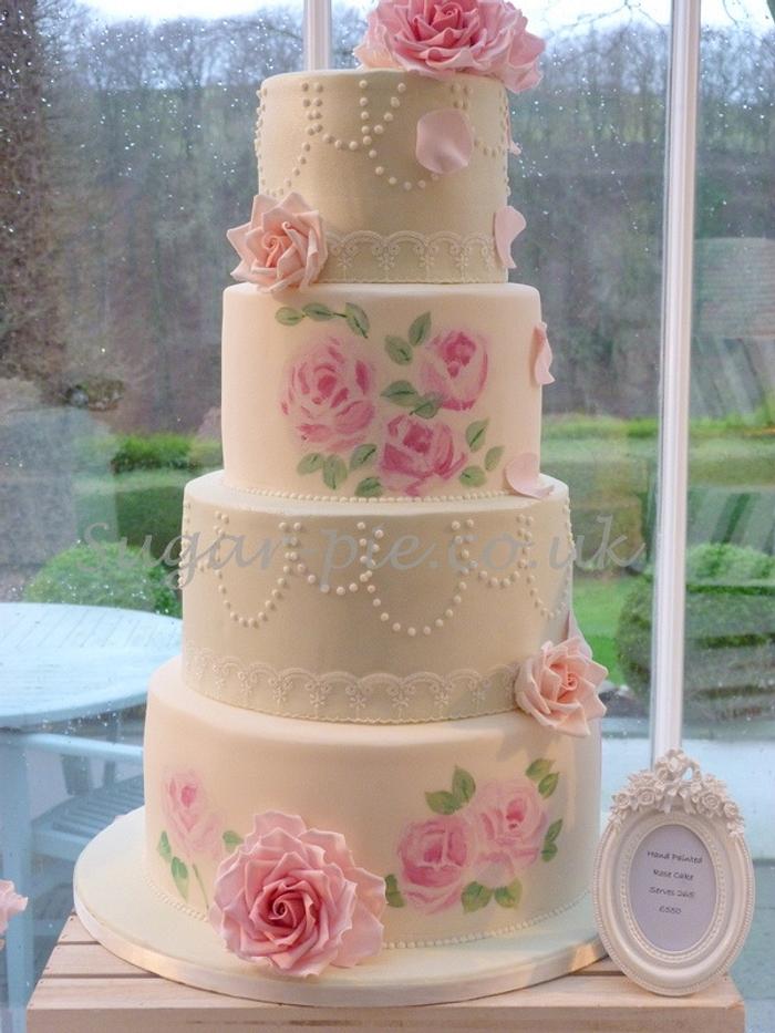 Handpainted rose wedding cake