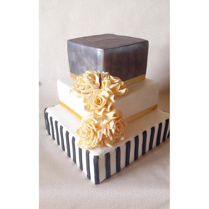 Black white and gold wedding cake!