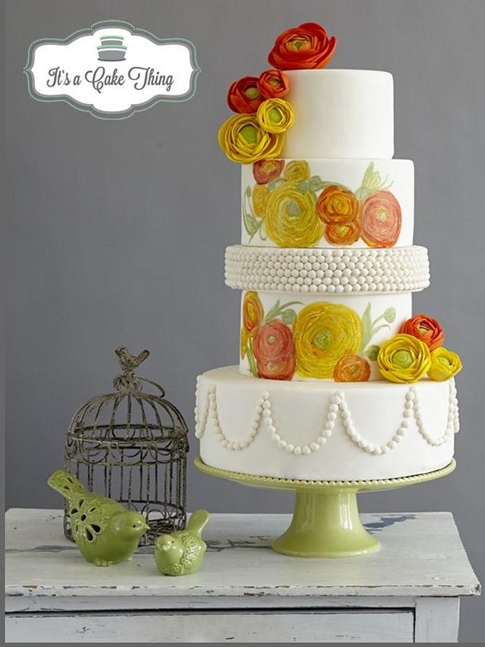 Ranunculus Floral Wedding Cake