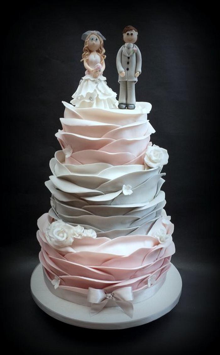 Pink & Grey Ombre Ruffle Wrap Wedding Cake!