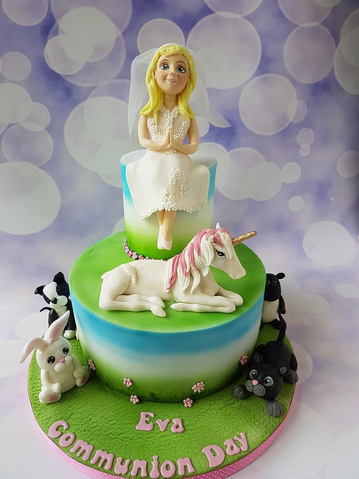 Communion cake for an animal and unicorn lover