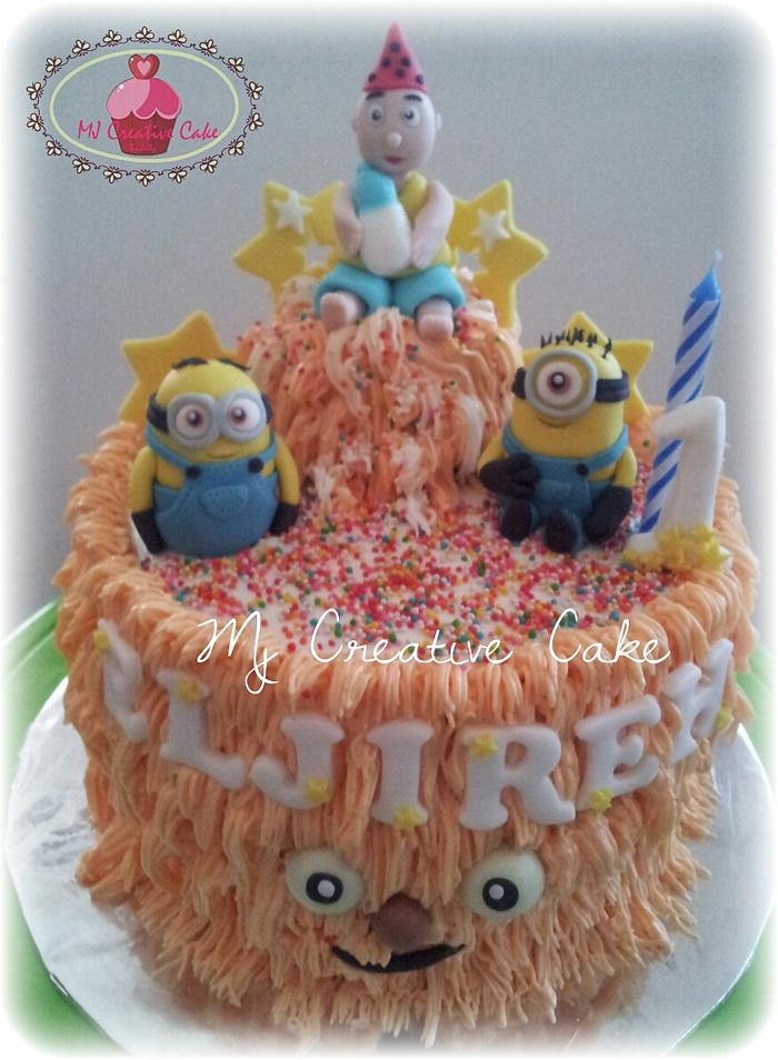 monster cake with the minions and the little boy