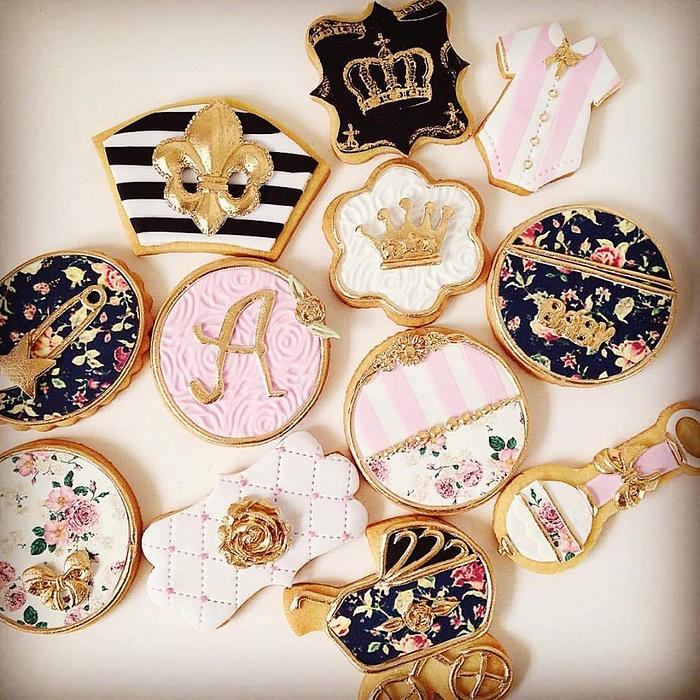 Couture Vintage Baby Announcement Cookies