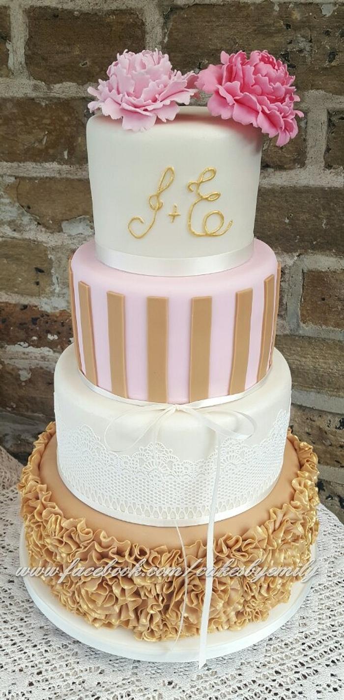 Gold, Ivory & Pink wedding cake 