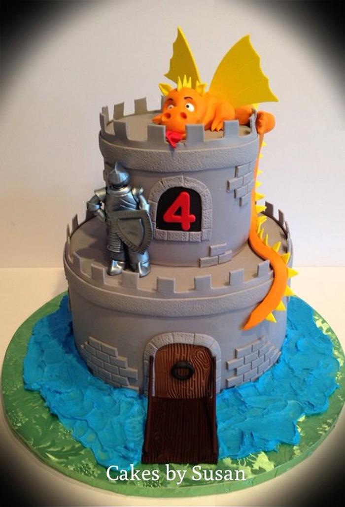 Knight and dragon castle cake