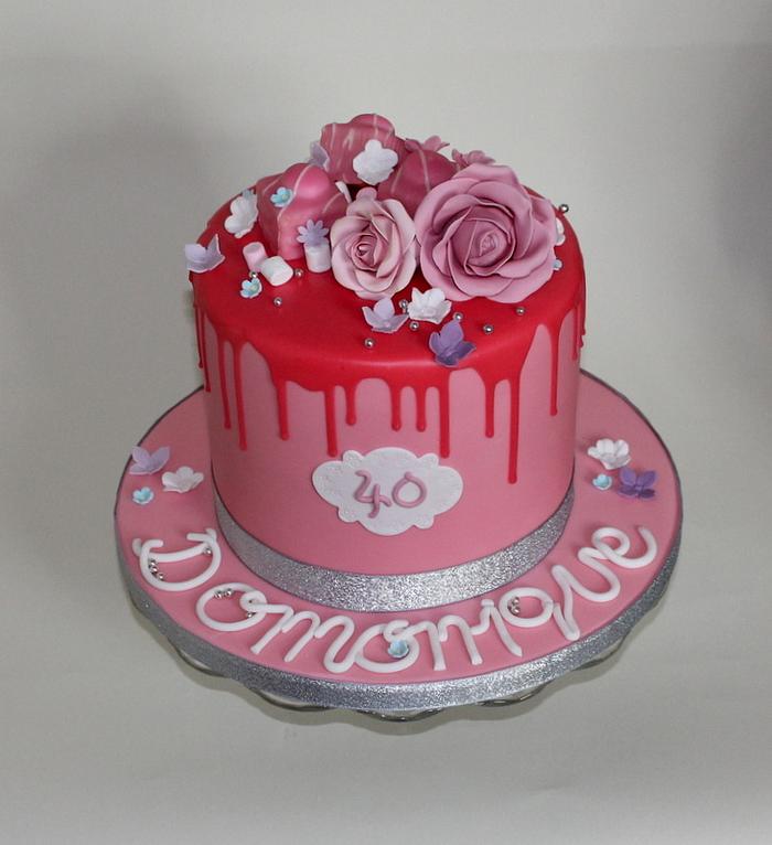 Pink drip birthday cake