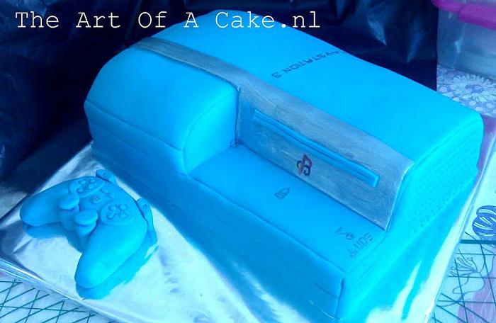 3D blue playstation 3 cake with Consoller