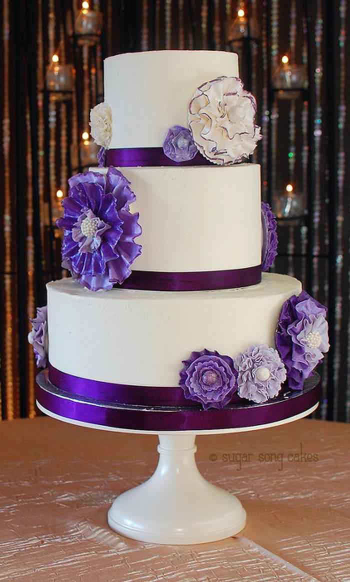 Purple Ruffle Flower Wedding Cake