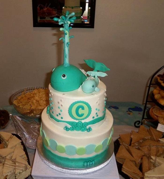 Baby shower whale cake