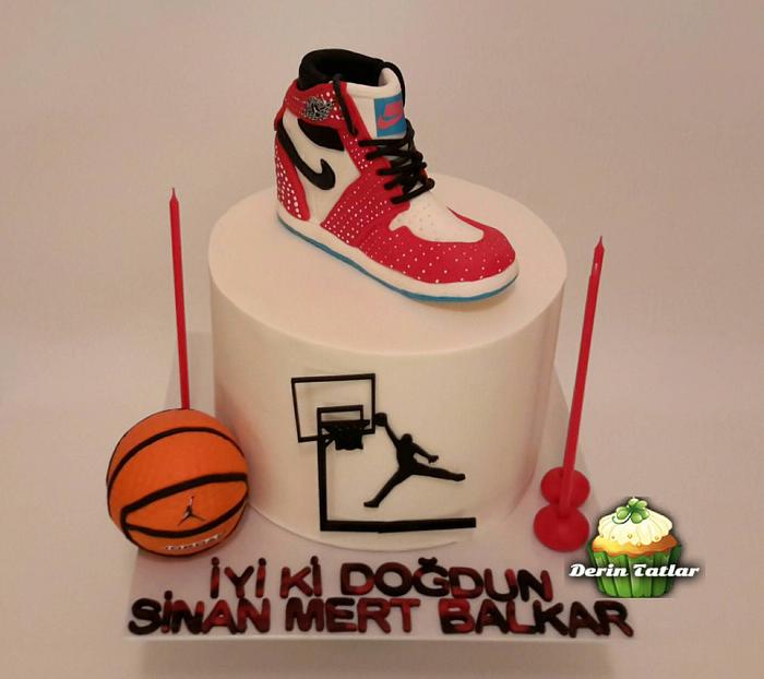 White Jordan Cake with Red Logo - CakeIndulge PH
