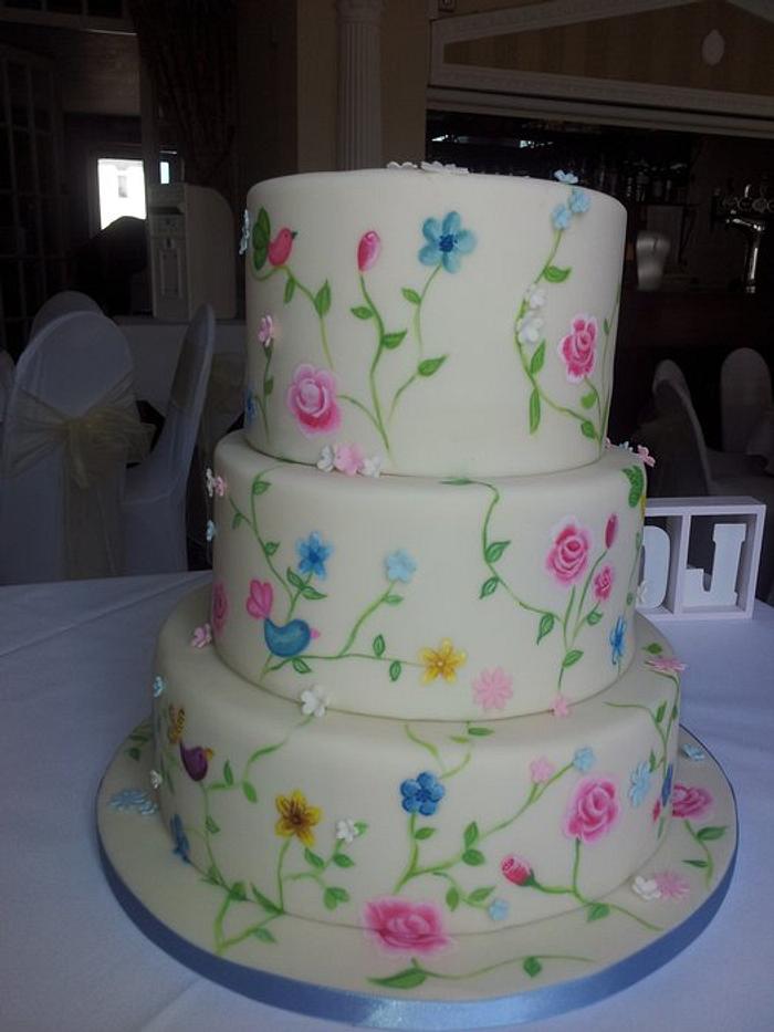 Flower Painted Wedding cake