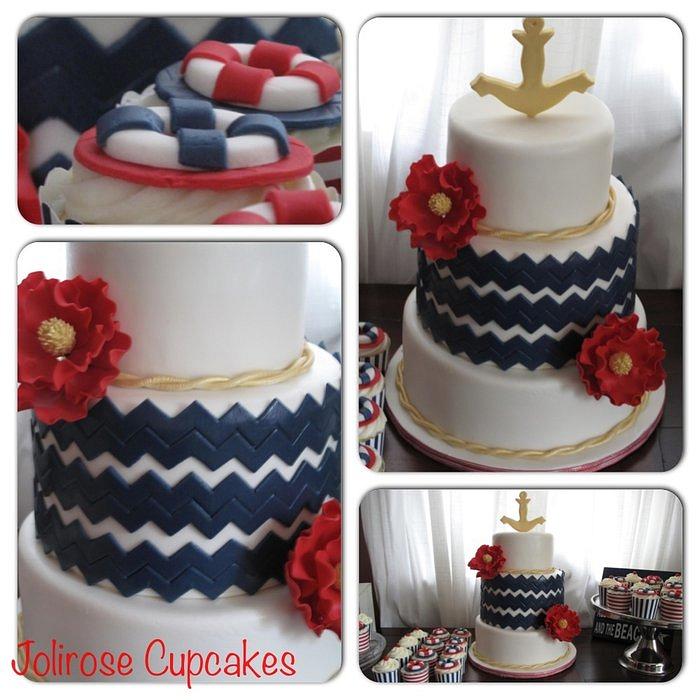 Nautical Theme Baby Shower Cake & Cupcakes