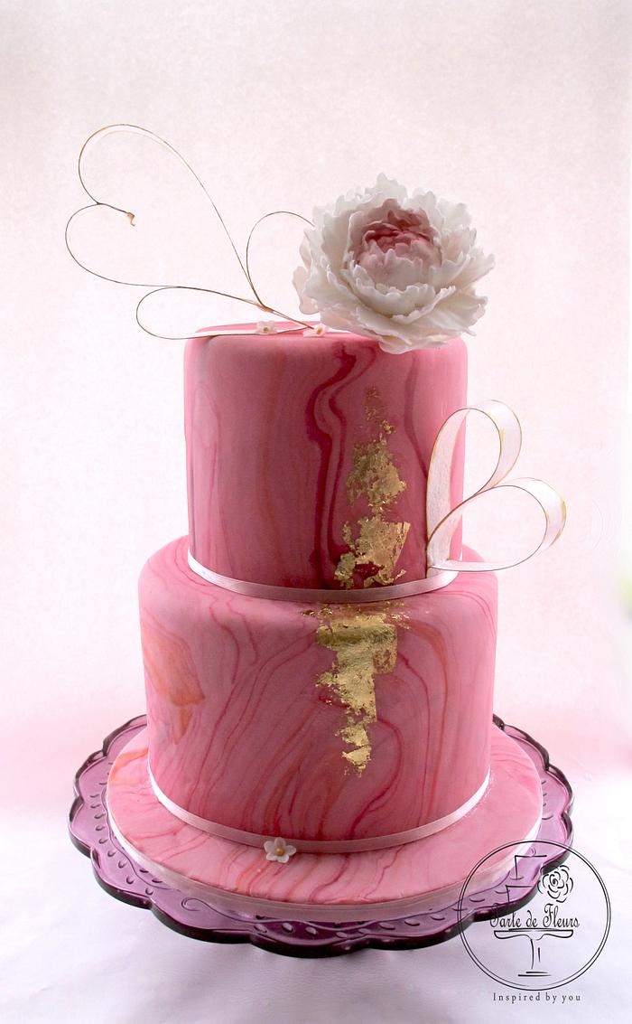 Pink mable wedding cake
